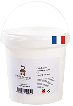 Lessive bébé | idéal pour les vêtement bébé et couches lavables | Lessive P'tits Dessous en poudre | Action désinfectante | Odeur très douce et agréable | pH de 9 | Format pratique 1 kg en Seau