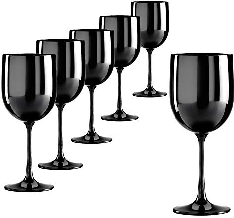 DoimoFlair Weinglas aus Kunststoff Weinbecher Plastik Weißweinglas Rotweinglas Schwarz 48 cl. Set 6 Stück