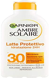 Garnier Ambre Solaire Latte Protettivo IP 30, Protezione Alta, Idratazione 24H, 200 ml
