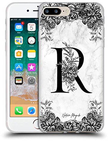Head Case Designs Officially Licensed Nature Magick Letter R B&W Marble Monogram 2 Gel Case [Military Grade Protection] Compatible with Apple iPhone 7 Plus/iPhone 8 Plus and Compatible with MagSafe