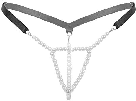 Freebily Damen Perlenstring Micro String mit Perle G-String Tanga Ouvert Mini Slip Erotik Dessous Unterwäsche Schwarz B One Size