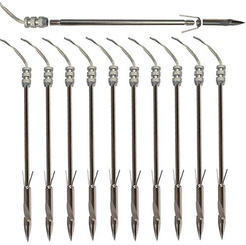 12 Stücke 5.7 Zoll Angeln Jagdspitzen Bowfishing Darts Outdoor Edelstahl Pfeilspitzen für Jagd Zwille Steinschleuder Pro Katapult Schleuder Ziel Spiel + 2 Steinschleuder Gummi für Fischen