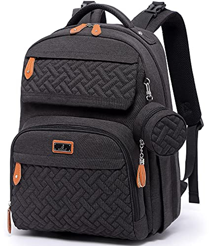 BabbleRoo Wickeltasche Rucksack, Baby Wickelrucksack Krankenhaus Mutterschaft Reise Rucksack mit Wickelunterlage & Isoliertaschen, Schwarz