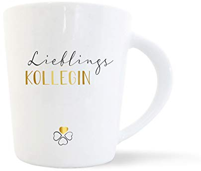 mintkind® Kaffeebecher Lieblingskollegin“ | Porzellan Kaffee Becher Tasse Weiß | Geschenk für die Beste Kollegin | Geburtstag, Weihnachten, als Dankeschön & zum Abschied