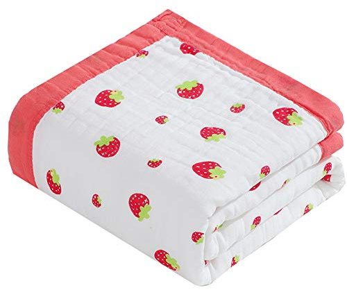 6 Layer Baby Muslin Swaddle Blanket - 43,3 x 43,3 Zoll Soft Cotton Baby Nursery Blankets, Cute Receiving Blanket für Baby Gift (Strawberry Blanket)