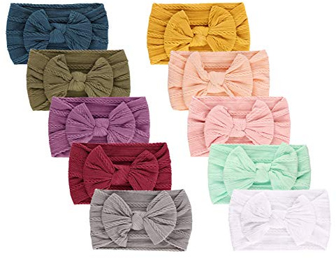 DRESHOW 10 Paket Pannband för Nyfödda Bebisar i Nylon med Rosetter Hårtillbehör för Flickor