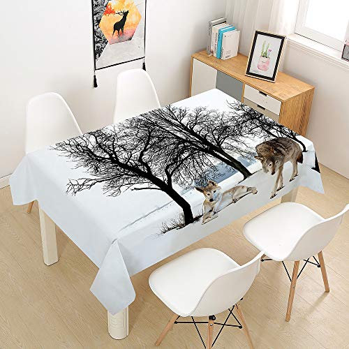 Morbuy 3D Wolf Tischdecke Abwaschbar Tischtuch Rechteckig Tischwäsche Gartentischdecke Outdoor Tischdekoration Wasserdicht Polyester Ölfest Pflegeleicht (60x60cm,Schneewolf)