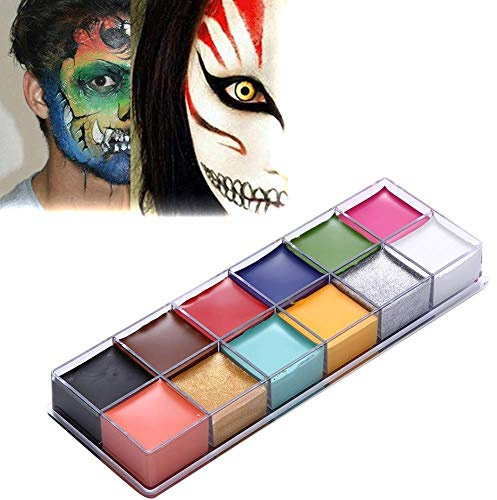 12 färger smink fettfärg, kroppsmålning oljefärg, ansiktskropp färg, professionell oljemålning blixt tatuering makeup palett målning konst halloween party kostym skönhetspalong