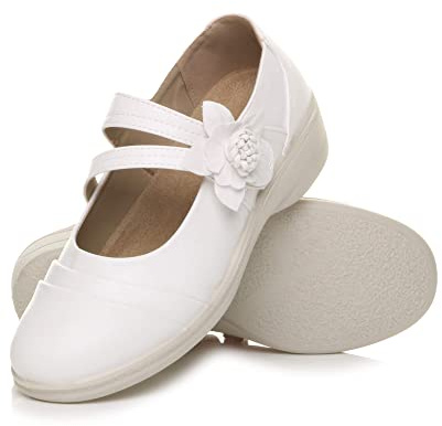 AJVANI Womens Ladies Wide fit Flat Grip Sole Padded Mary Jane Hook & Loop Comfort Shoes Size