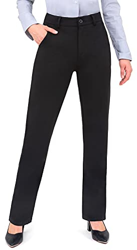 Bamans Black Dress Pants for Women Work Business Pants Tummy Control Office Straight Leg Professional Trousers Regular 31 Inseam High Waisted Ladies Slacks Large