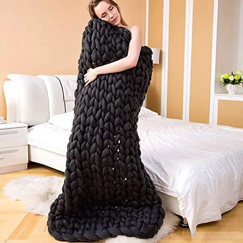 Grob Gestrickte Kuscheldecke,Armstrick-Decke, Hand Grob Gestrickt,warm, klobige Handgemachte Baumwolldecke, weiche Haustierbett-Stuhl-Matten-Teppich,Wohnkultur-Decke, für Schlafzimmer, Wohnzimmer