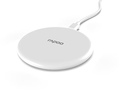 Rapoo XC105 - Cargador inalámbrico por inducción para Smartphone iOS y Android (iPhone, AirPod, Samsung) Plano, Carga Qi, Carga rápida, protección contra sobrecarga, Color Blanco