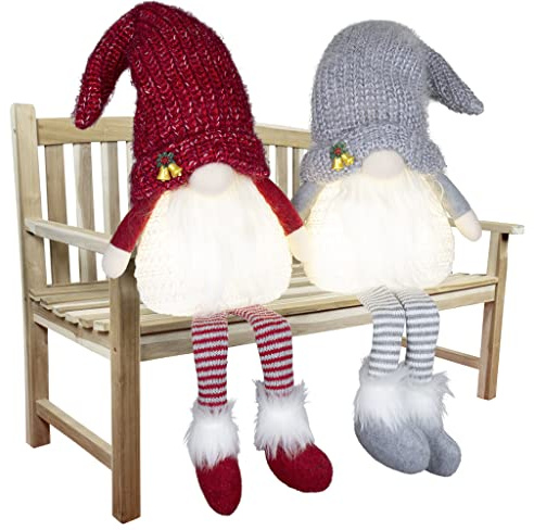 Christmas Paradise sitzender leuchtender Weihnachts-Wichtel 30cm (70cm) im 2er Set Kantenhocker Gnom mit LED