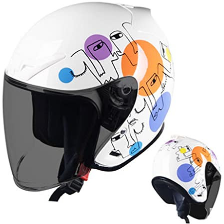 Casques Jet de Moto Vintage ECE Homologué 3/4 Casques Vintage à Face Ouverte avec Visiere, Casquette de Moto rétro pour 4 Seasons Adult Cruiser Chopper Scooter (Color : W, Size : M=53-54cm)