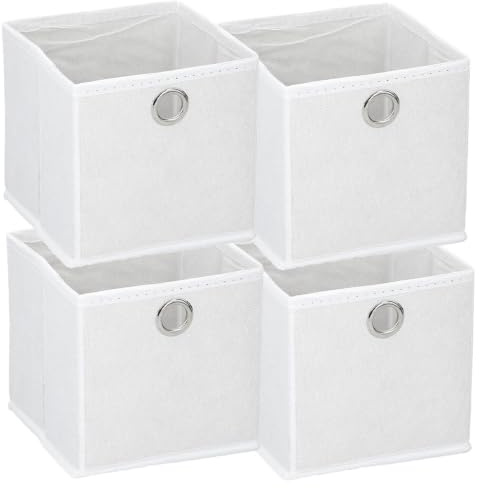 Murago - 4er Set Faltbox ca. 15x15x15 cm Weiß - Würfel Aufbewahrungsbox faltbar Einschub Korb Schubladen Unterwäsche Organzier Boxen Stoff Regalkorb Klappbox klein