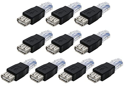Tweovnai 10 PièCes USB Une Femelle vers Ethernet RJ45 Mâle Adaptateur Connecteur Routeur Adaptateur USB vers RJ45 Femelle Une vers Ethernet Internet RJ45