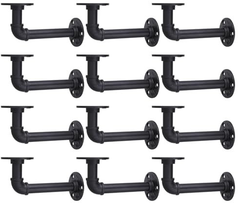 MUZIK 12Pc 7×4 L Pipe Shelf Bracket, Heavy Duty Wall Mount, DIY Shelving