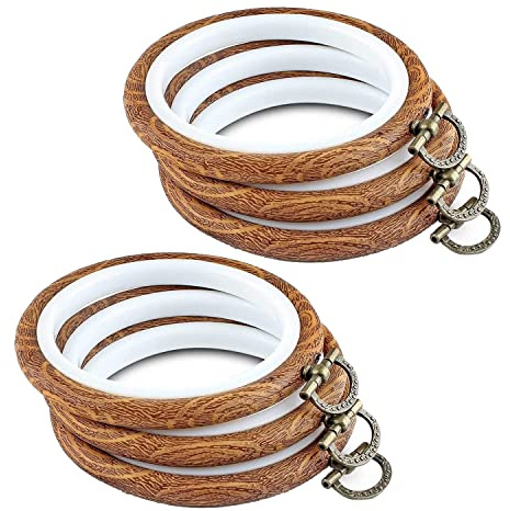 Bluerare 1 Set Rund Stickrahmen, 10 cm, mit Metallring, Holzimitat, Stickrahmen, Kreis,