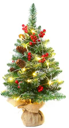 künstlicher Weihnachtsbaum 60cm Kleiner Weihnachtsbaum mit Beleuchtung, Grün Mini Weihnachtsbaum PVC Christbaum Kleiner Christbaum Beleuchtet Modellbäume Weihnachtsschmuck Desktop Dekor