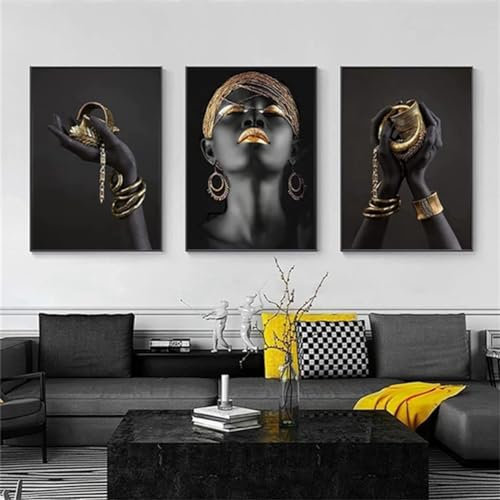 3D romántico escultura de amor ¡figura de metal imagen ¡artesanía mural mujer africana negra, sin marco (póster 06, 3 piezas-40 x 60 cm)