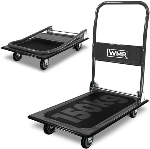 Heavy-Duty Alloy Steel Platform Trolley | Non-Slip Rubber Pad, Foldable Ergonomic Handle | 150kg Load Capacity | Manoeuvrable, Puncture-Proof Wheels | Durable Cart for Warehouse, Industrial Use