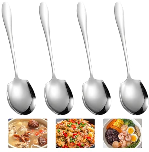 4 Stück Servierlöffel Edelstahl Groß mit Langen Griffen, Salatlöffel, 21.5Cm Servierlöffel, Löffel Groß, Serving Spoon, Salatbesteck Edelstahl für Bankett Buffet Restaurant, Vorlegebesteck