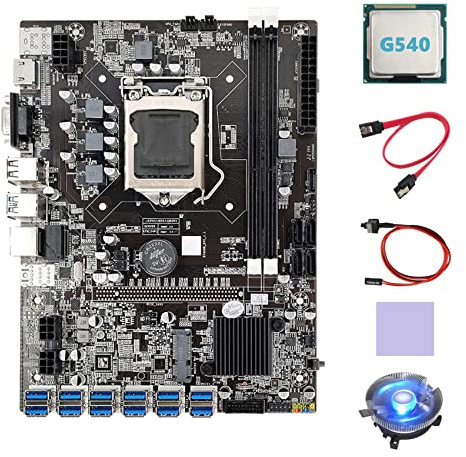 AMIUHOUN B75 ETH Mining Motherboard 12 x USB + G540 CPU + Lüfter + SATA-Kabel + Schaltkabel + B75 BTC Mining Motherboard