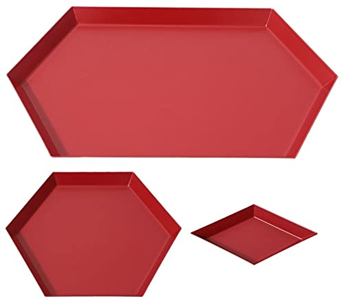 OQHAIR Frutero Rojo Poligonal Plato de Fruta combinación Bandeja de Almacenamiento nórdico geométrico rombo Metal Hexagonal joyería Bandeja Plato de Fruta (tamaño del Plato: 10,5 Pulgadas