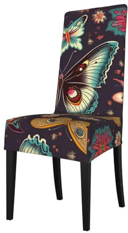 YoupO Stuhlhussen, Vintage-Schmetterling-Druck, für Esszimmer, Küche, abnehmbarer, waschbarer Stuhlschutz für Zuhause, Restaurant, schwarz, 11110