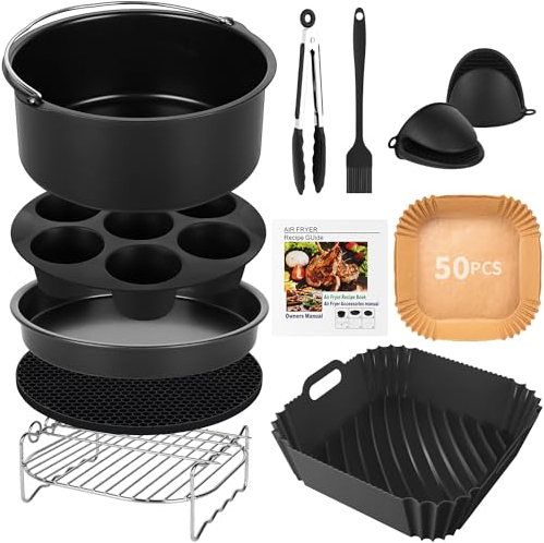 Airfryer XL und XXL Zubehör 8 Zoll 10-Teilige Heißluftfritteuse Zubehör Set Kompatibel für COSORI 4,7L Philips 6,2L