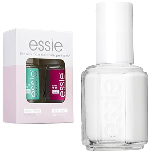 Bundle aus essie Routine Set (Unterlack strong start, Überlack good to go) + Essie Nagellack für farbintensive Fingernägel, Nr. 1 blanc, Weiß, 13,5 ml