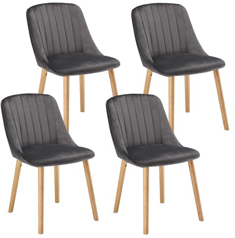Goeurvant Esszimmerstühle Holzbeine 4er Set Samt Polsterstuhl Küchenstuhl Wohnzimmerstühle für Esszimmer Küche, Dunkelgrau