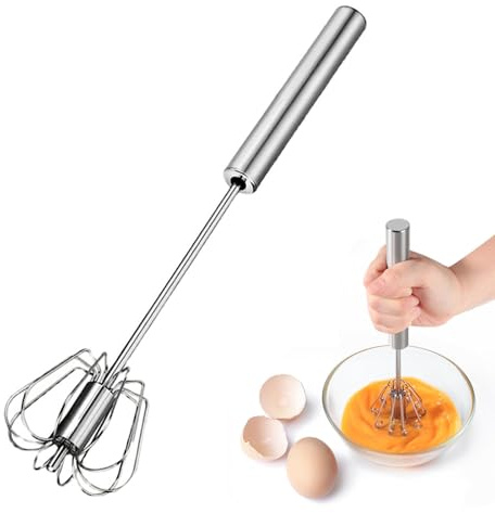 Egg Whisk, Semi-Auto Eggs Whisk, Hand Push Whisk Blender, Stainless Steel Egg Beater, Milk Frother, Versatile Mixer Stirrer Tool for Easy Baking Blending Whisking Beating & Stirring(12 Inch)