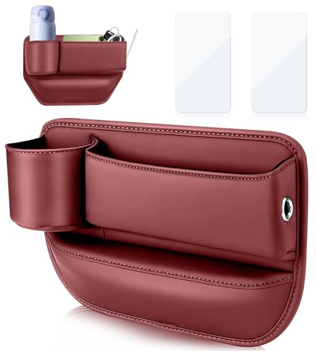 ENUTROF Aufbewahrungsbox für Autositze Autositz PU Leder Gap Organizer Storage Box Lückenfüller Organizer mit Kabelloch für Kleinigkeiten Handys (Rot)