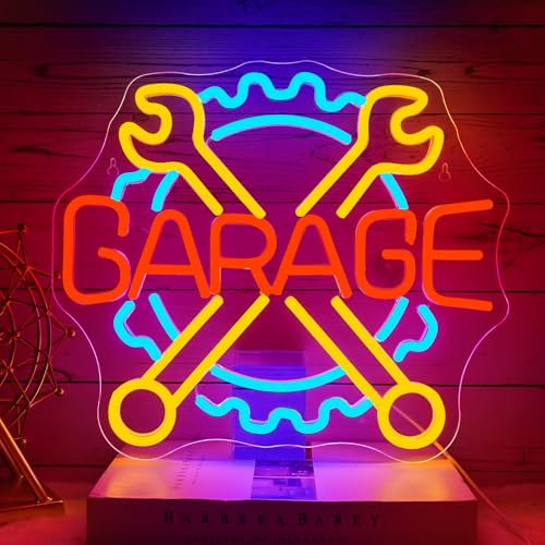 NOXET Garage Insegne al neon Chiave inglese Insegna al neon per decorazioni da parete Garage Insegne al neon a LED per papà Garage Uomini Grotta Officina riparazioni auto Officina Bar Pub Casa