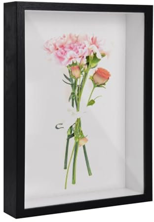 Xiciki Cadre Vitrine-Cadre 3D Profond A4, 22.7cm x 31.4cm Cadre Photo 3D à Remplir, Cadre de Boîte D'ombre, Cadre Photo en Bois pour Souvenirs, Fleurs, Souvenirs, Médailles - Noir