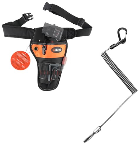 Kebtek Hand Shears Hanging Bag, Heavy Duty Construction Tool Belt for Electric Pruners with Battery Pocket, Tool Bag Retractable Safety Leash - Adjustable from 84cm to 106cm