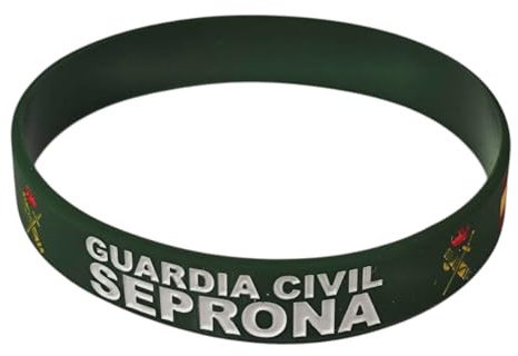 Pulsera Guardia Civil SEPRONA de Silicona – Color Verde y Letras Blancas, Escudo de Guardia Civil, Emblema de SEPRONA y Bandera España – Unisex, 63 mm Diámetro, 12 mm Ancho, 21 cm Contorno - 1 Unidad