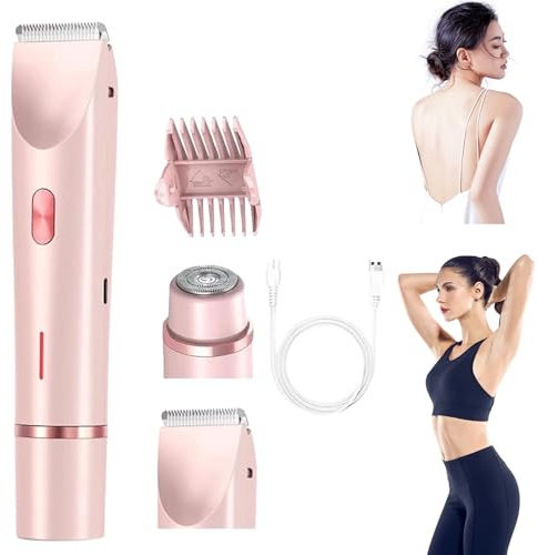 Maquinilla de afeitar para mujer, 2 en 1, afeitadora eléctrica para mujer, para zonas íntimas, resistente al agua, para uso en húmedo y seco, recortadora recargable para mujer (rosa)