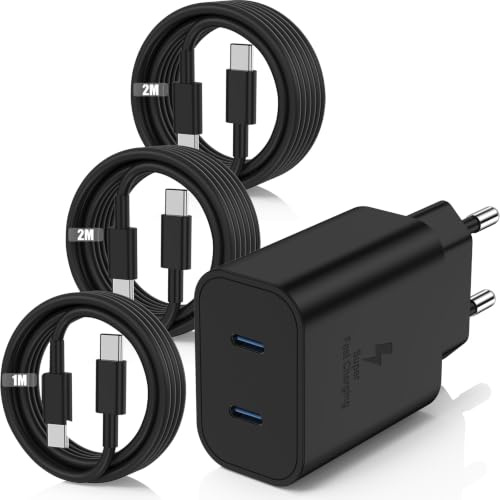 45W Cargador USB C Carga Rapida para Samsung Galaxy S25/S24/S23 Ultra,Cargador Samsung con Cable USB C de 2M+2M+1M,Carga Rapido Enchufe Tipo C Cabezal para S22/S21/S20 Ultra/Note 20/10