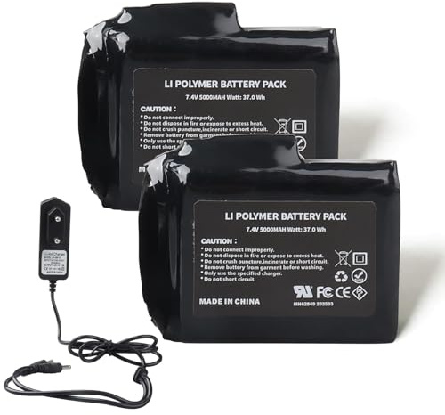 MXJFYY 2 Stück 7,4 V 5000 mAh 22,2 Wh Li-Polymer-Akku für beheizte Handschuhe, beh-eizte Socken, beheizte Mützen, be-heizte Sturmhauben, be-heizte Einlegesohlen, Thermounterwäschehosen, Fäustlinge