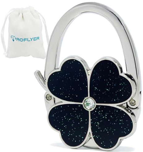 Black Clover Design Foldable Handbag Hanger Folding Purse Table Hook Holder
