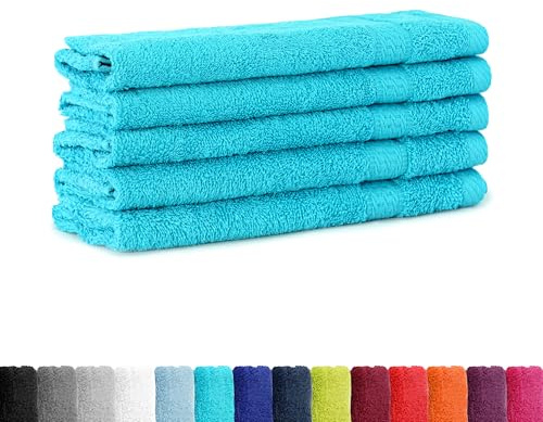 BaSaTex Juego de 5 toallas para invitados, 30 x 50 cm, 100% algodón, color turquesa