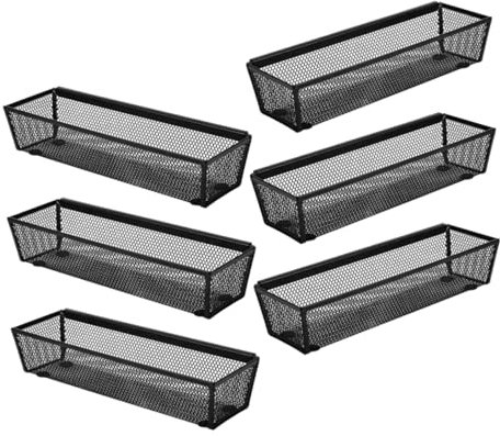 MUCKLILY Organisateur D'ustensiles de Tiroir en Métal Grillagé Noir, Boîte de Rangement Multifonction avec Grosse Capacité Cuisine et Bureau, Lot de 6 Pièces