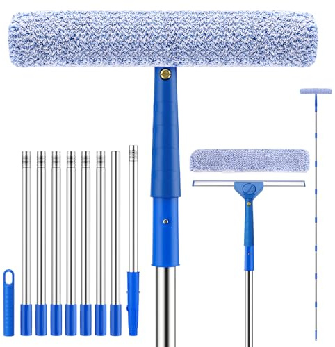 Window Cleaning Equipment 3.2M Window Squeegee Cleaner Tool Kit with Long Handle Window Washing Squeegee Cleaning Microfiber Scrubber for Home Shower Glass Mirror Door Car