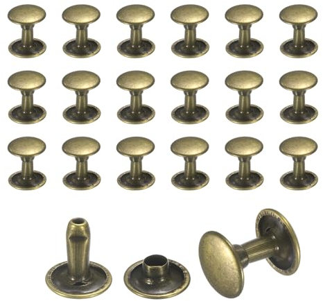 sourcing map 50 Sets Leather Rivets, 9mm Double Cap Rivets, 10mm Height Tubular Metal Studs for Leather Craft Repair and Decoration DIY Clothes, Shoes, Bags, Belts, Bronze