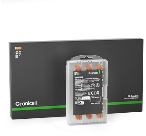 Granicell Hearing Aid Batteries Size 13 Mercury Free, Easy to Carry and Open, 1.4V Long Lasting Batteries (A13-80P)