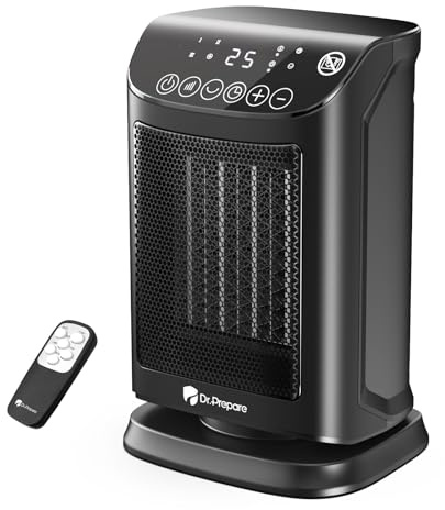 DR.PREPARE Electric Heater, Portable Heaters for Home Low Energy, 1800W PTC Ceramic Space Heater with Thermostat, Oscillation, Remote, 12H Timer, 3 Heat Modes + Fan + ECO Mode, Safe Heater for Bedroom