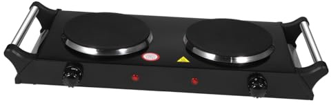 FUNNETOYU 2000w Portable Electric Hot Plate Double Burner Cast Iron Stove Handle, Uk Plug Ac230, Compact Electric Cooktop for Home and Travel Heating