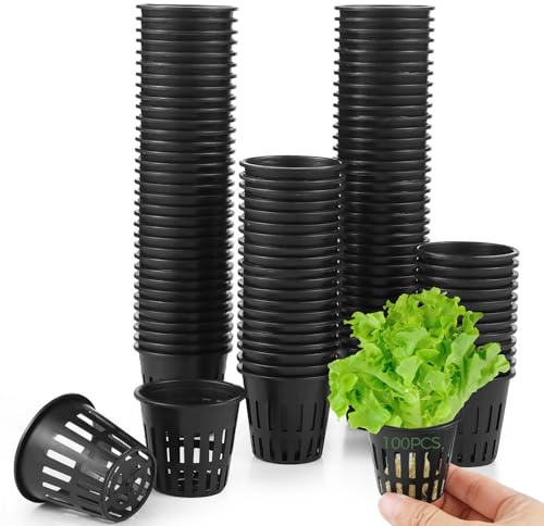 Calolin 100 Pcs Hydroponic Baskets for Planting, 2 Inch Plastic Root Control Pots with Drainage Holes, Net Cup Pots for Lily Plants, Lightweight and Stackable Design for Efficient Growth